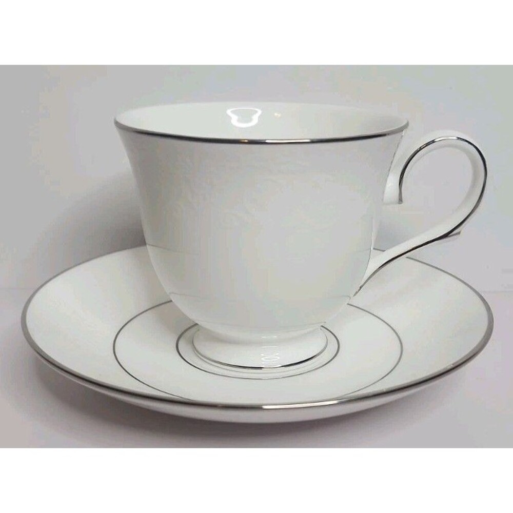 Lenox Artemis Cup & Saucer Set Ivory Platinum Trim USA Excellent